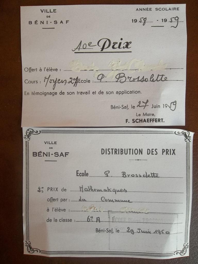 Premier magistrat de Béni-Saf et distribution des prix à l'école P. Brossolette 1959/60