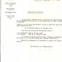 Béni-Saf: certificat de travail (1952) de mon grand-père