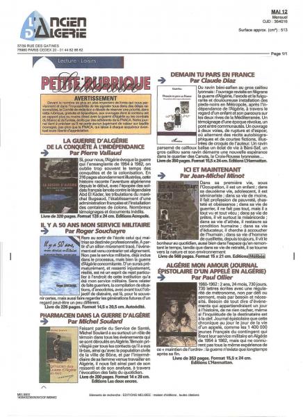 Publication de " L'Ancien d'Algérie" (rubrique littéraire)